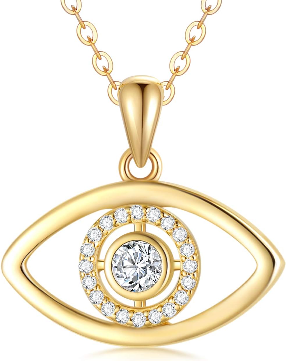 14K Solid Gold Evil Eye Necklace for Women, Yellow Gold Evil Eye Pendant Lucky Protection Jewelry Gift for Her, Wife, Mother 18"