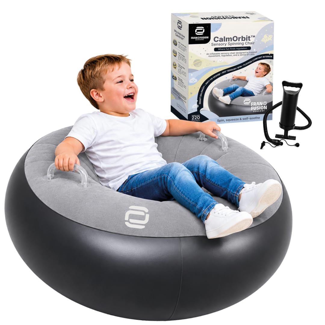 CalmOrbit Inflatable Sensory Spinning Chair for Kids, Sensory Toys for Kids with Autism &amp; ADHD, Giftable 360 Spin Rocking Chair, Kids Sensory Chair, Autism Sensory Products for body coordination