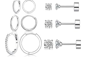 6 Pairs of Exquisite Sterling Silver Earrings for Piercings