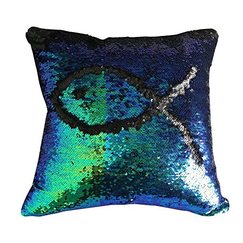 Freestyle Reversible Color Change Sequin Throw Pillow Cases Covers in Two-Tone, Mermaid Green and Black, 16x16, Creative Decorations on Sofas/ Armchairs/ Beds/ Floors/ Cars - Image 3