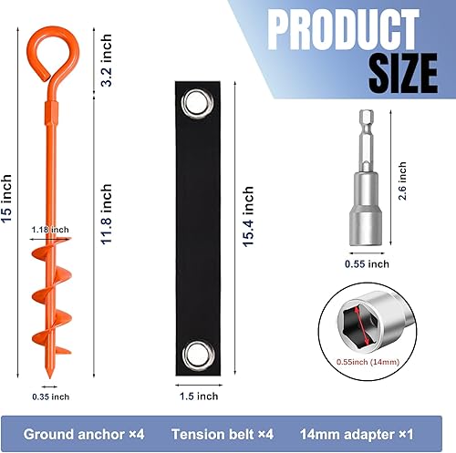 Miniatura 18 de Eurmax Juego de 4 estacas para trampolín de Estados Unidos, con forma de sacacorchos, juego de anclaje de acero con gancho en T para trampolines