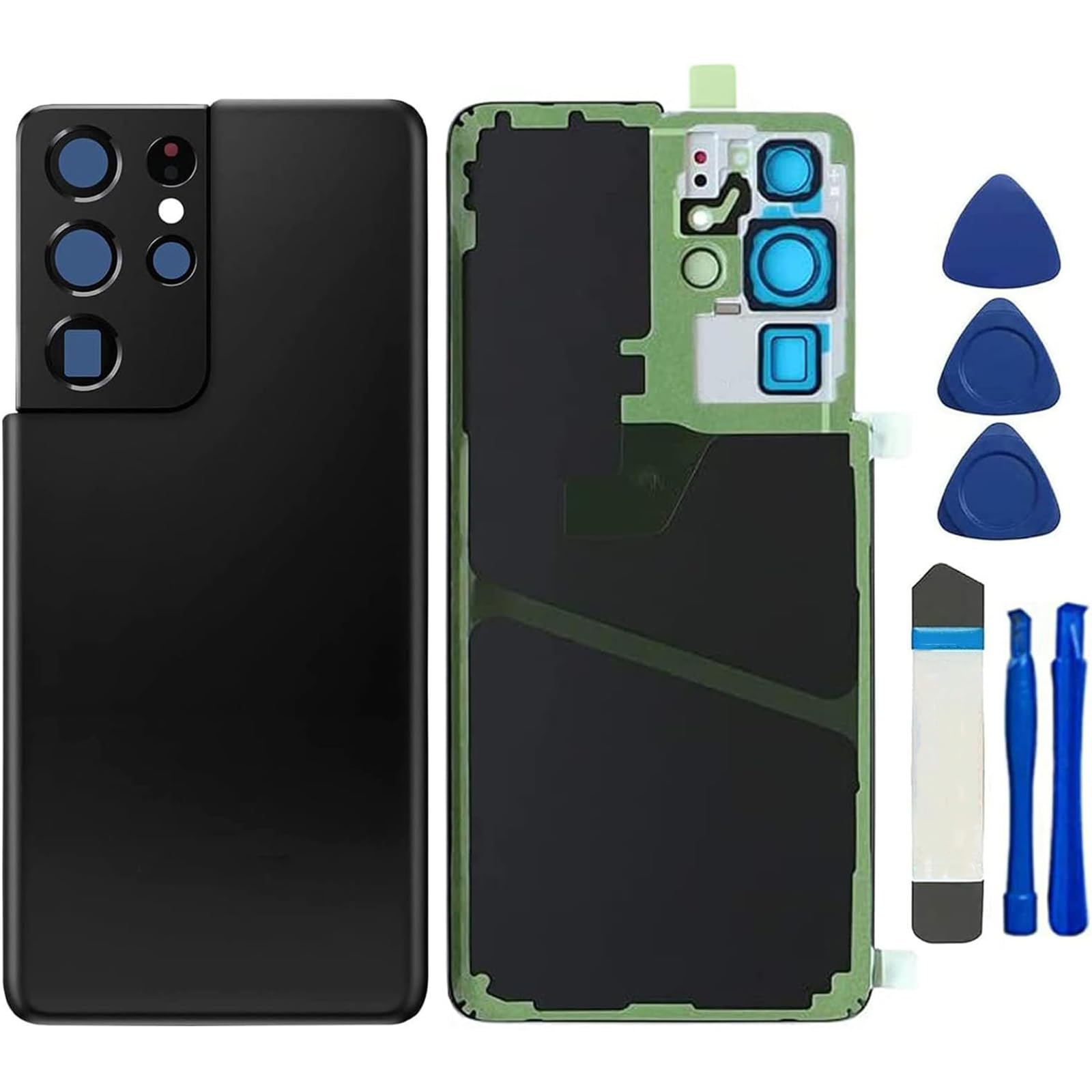 Galaxy S21 Ultra Back Glass Cover Replacement for Samsung Galaxy S21 Ultra 5G SM-G998U All Carriers Housing Door with Camera Glass Lens and Pre-Install Tapes + Tool Kits (Phantom Black)