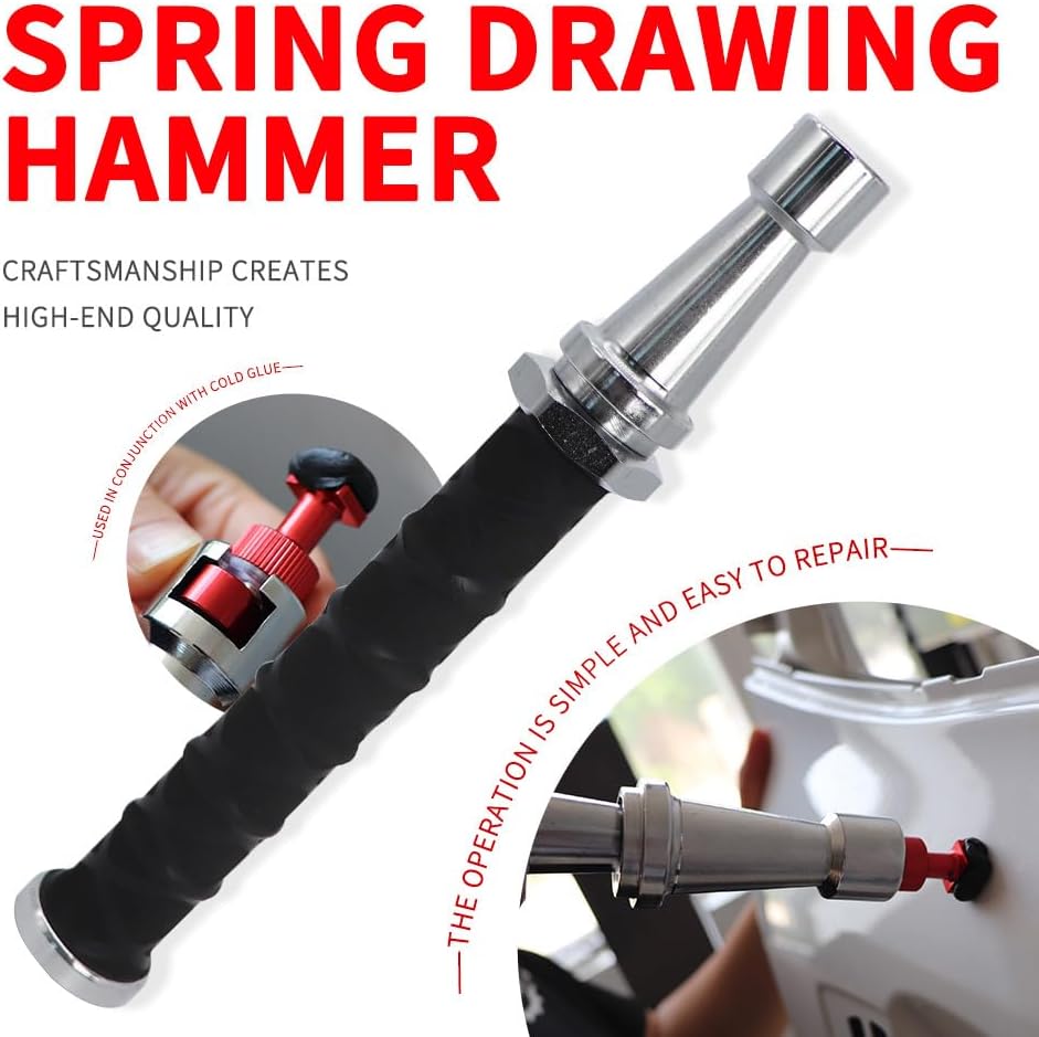 Spring Pull Hammer Car Dent Repair Tool, Carbon Steel Dent Puller with Ergonomic Handle, Retractable for Auto Body Dent Removal