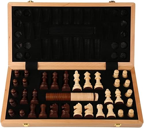 ROLTIN Juego de ajedrez de madera plegable 2 en 1, juego de ajedrez y damas, gran juego de mesa de ajedrez de 20 x 20 pulgadas con caja de