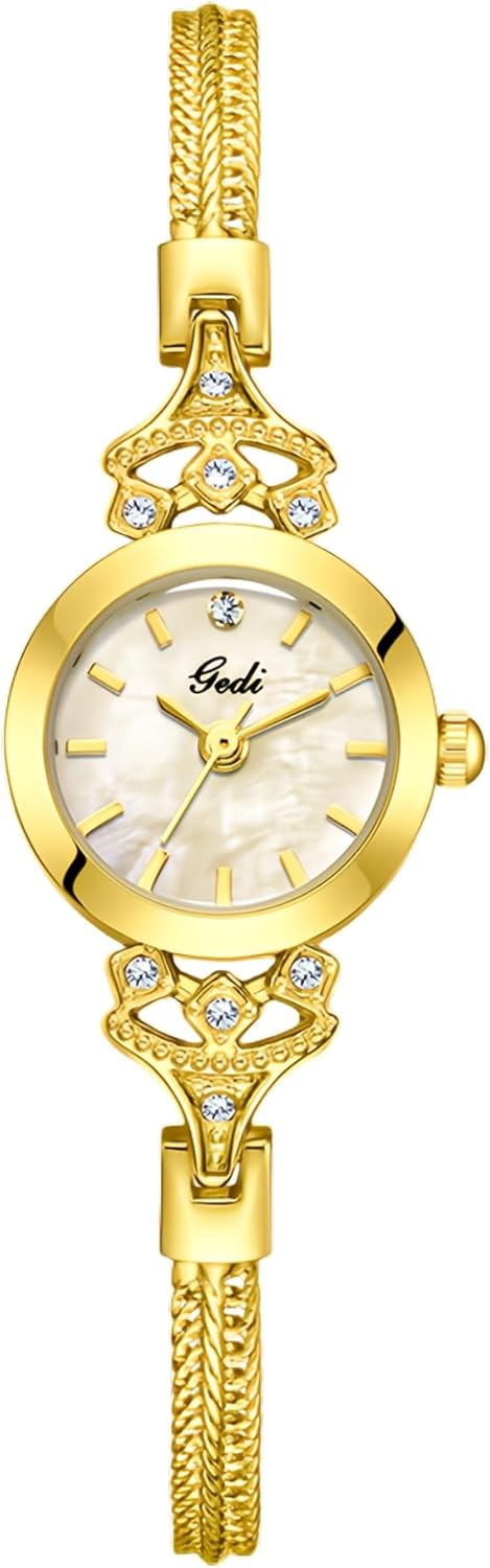 CARLIEN Womens Small Elegant Simple Luxury Rhinestone Pearl Dial Quartz Watch Lightweight Alloy Steel Mesh Strap Fashion Ladies Wrist Watch