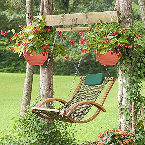 T4U Plastic Hanging Planter Self Watering Basket with Detachable Base 23CM Terracotta Set of 2 - Round Hanging Flower Plant Pot Deep Reservoir Container Box for House Plants Home Garden Decoration