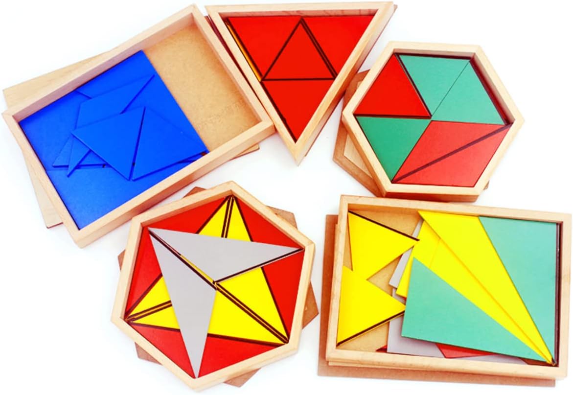 Montessori Wood Math Geometry Shape Teaching Aids Constructive Triangles Rectangular Pentagon 5 Sets Early Preschool Educational Toys