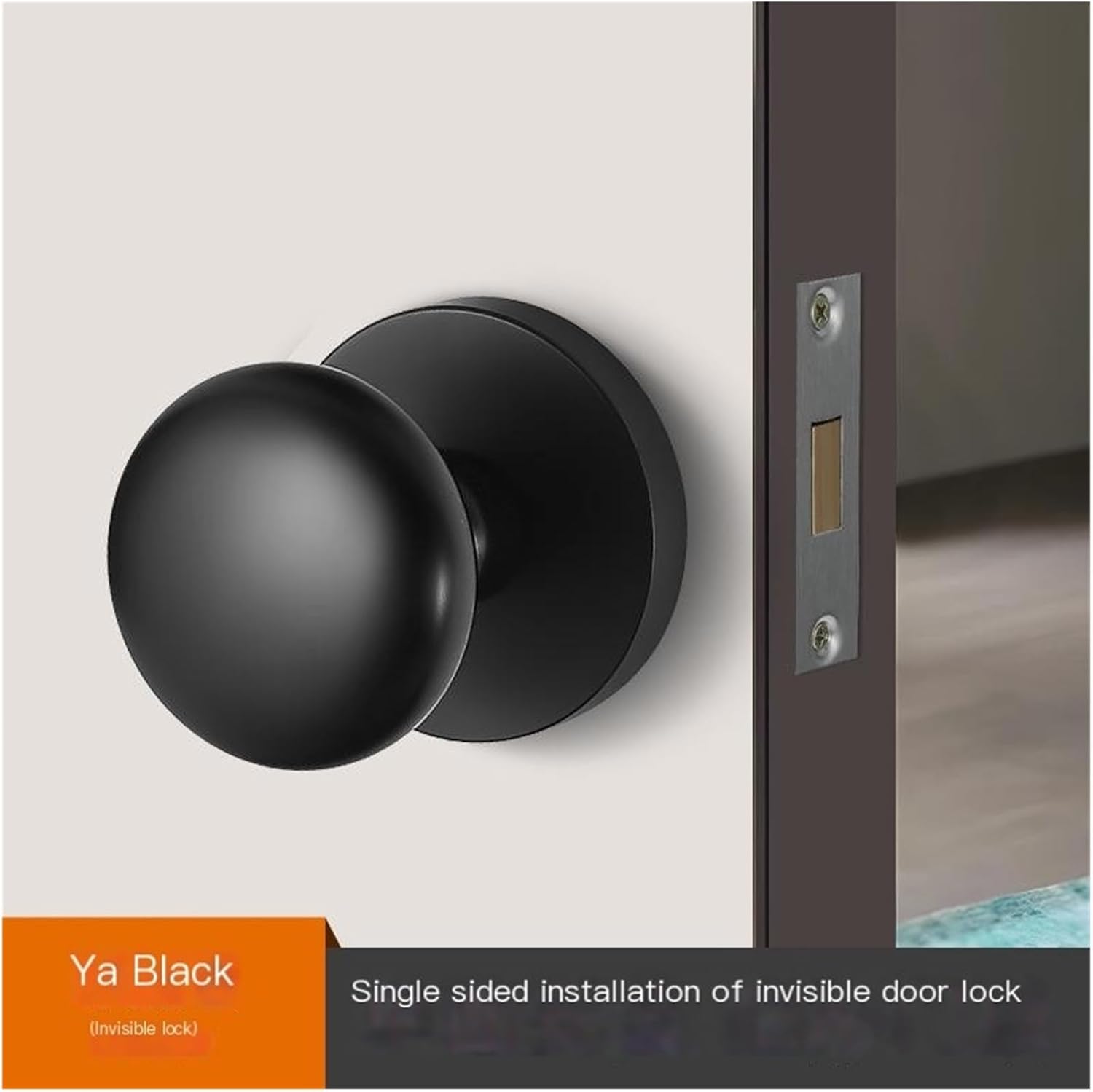 Modern Simple Indoor Invisible Door Lock zinc Alloy Door Handle Wooden Door Bedroom Room Magnetic Door Lock(Black)