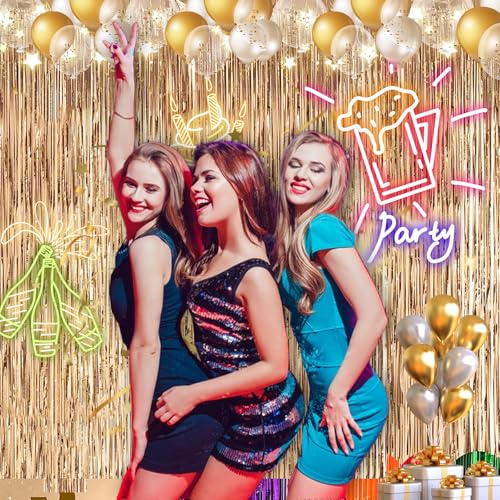 Image of 2 Pack 3.28 ft x 6.56 ft Tinsel Curtain Party-Streamers Party Decorations for Birthday Graduation Wedding Party Streamers. (Champagne Gold)
