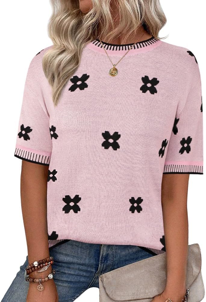 Zeagoo Womens Short Sleeve Sweaters Tops Knit Crewneck Loose Lightweight Summer Pullover Blouse Basic Casual Work Shirt