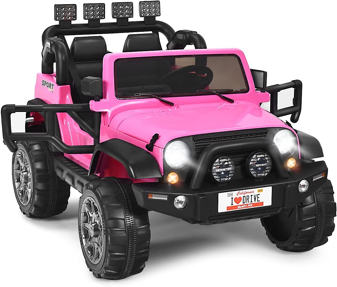 HONEY JOY 2 Seat Ride On Truck, 12V Off-Road Electric Vehicle with Remote Control, Slow Start, Spring Suspension, LED Lights, Music, 7 Speeds, Battery Powered Electric Cars for Kids : Toys & Games