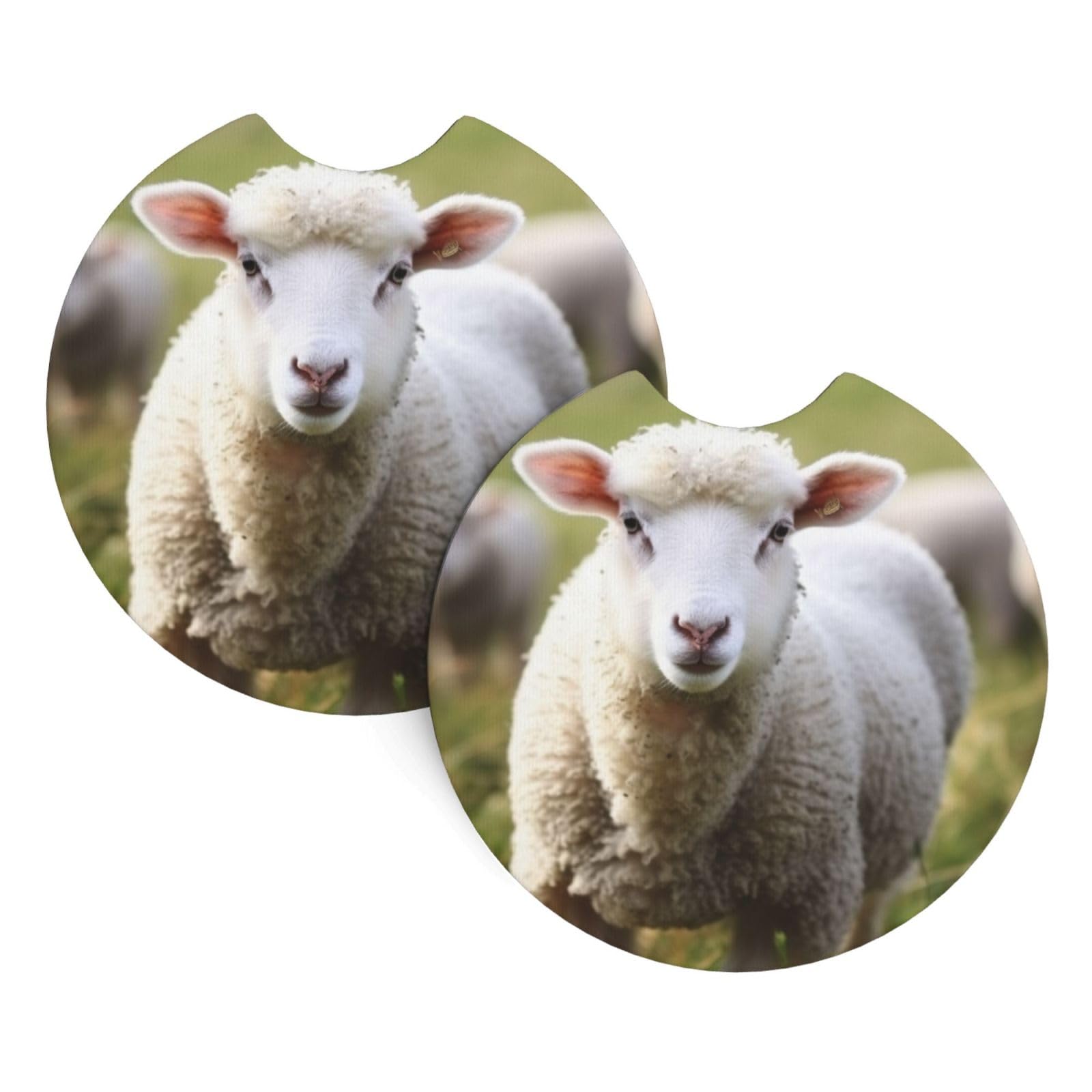 2PCS Car Coaster for Cup Holders Universal Auto Cup Mat Cute Sheep Lamb Cup Coaster Pad 2.7" Waterproof Neoprene Non-Slip Cup Holder Coasters Car Interior Accessories for Women Men
