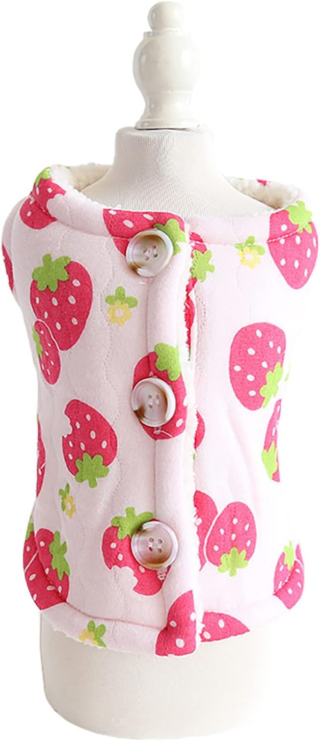Cici犬服 秋冬 可愛い ペット パーカー 小中型犬 袖なし 犬服 ベスト 犬猫洋服 裏起毛タンクトップ ドックウェア コート ジャケット ふわふわ 暖かい クリスマス 背中開き 厚手 防寒 保温 猫服 着物 いちご Xs