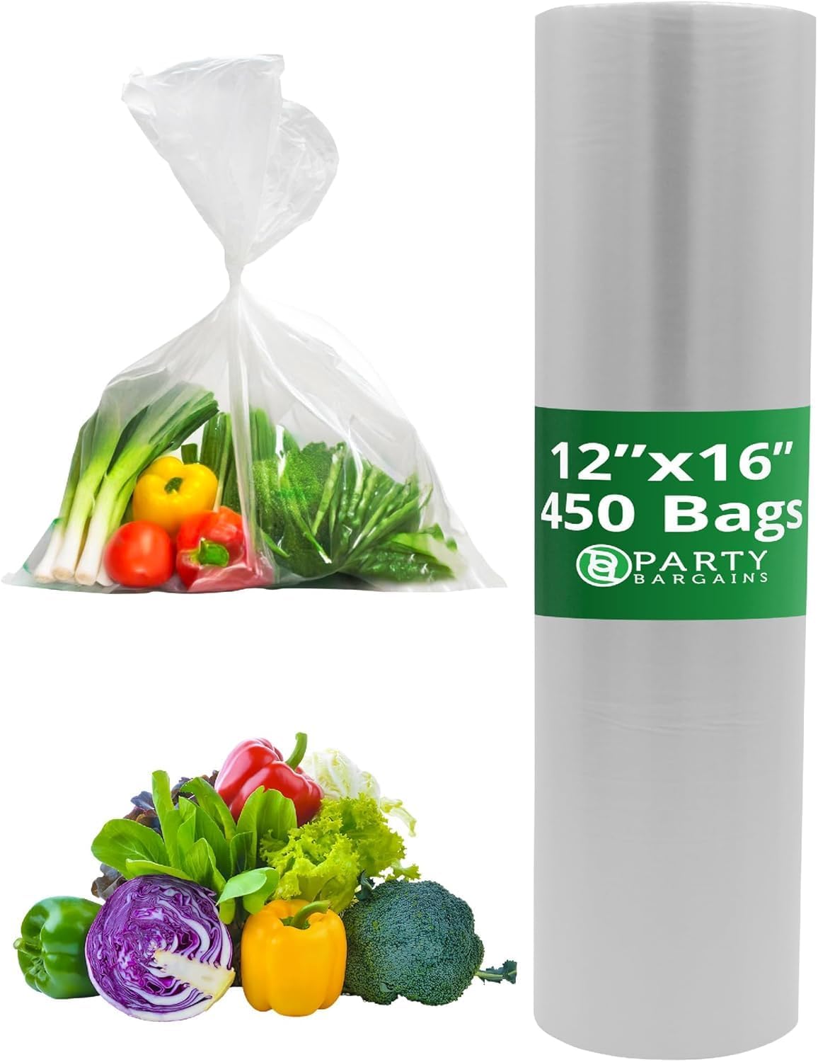 PARTY BARGAINS 10 x 15 Inch Clear Plastic Produce Bags on a Roll, 900 Count – Food-Grade Polyethylene Grocery Bags for Fruits, Vegetables, Bread & Kitchen Storage
