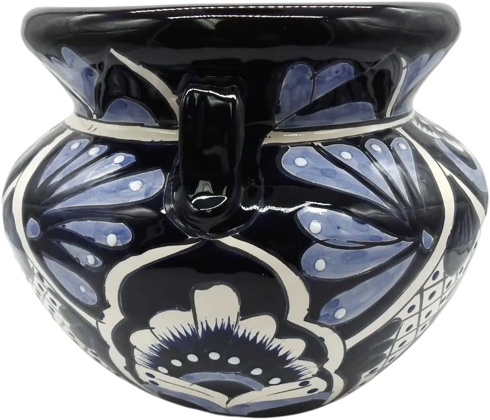 Michoacana Planter Small Hand Painted Pot Indoor Outdoor Multi Colored Glazed Blue and White
