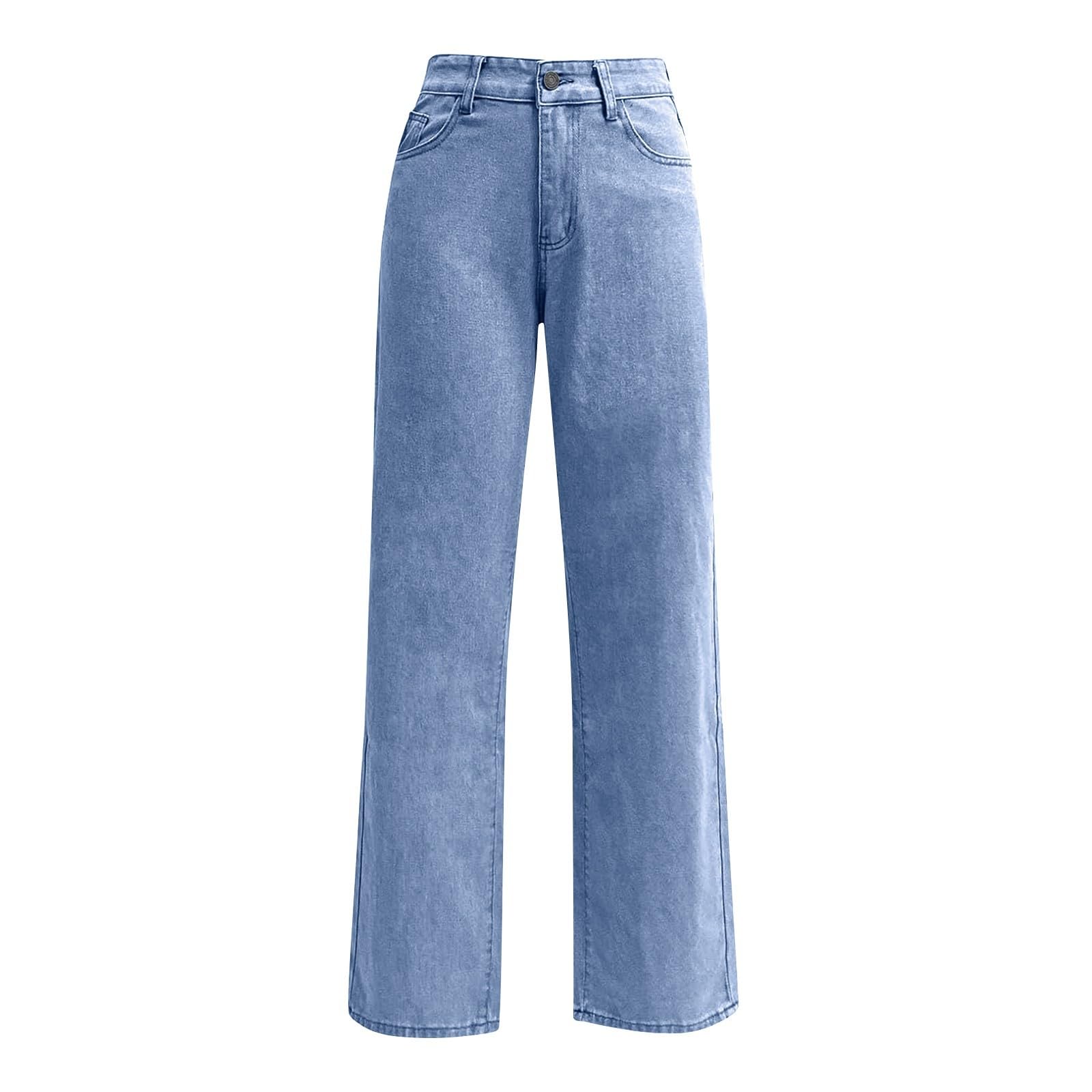 Jean Large Femme Ample Jambes Larges Extensible Et Confortable Jeans Elastique Décontracté Léger Trousers De Travail Fashion Contrôle du Ventre avec Poches Y2K pour Loisirs