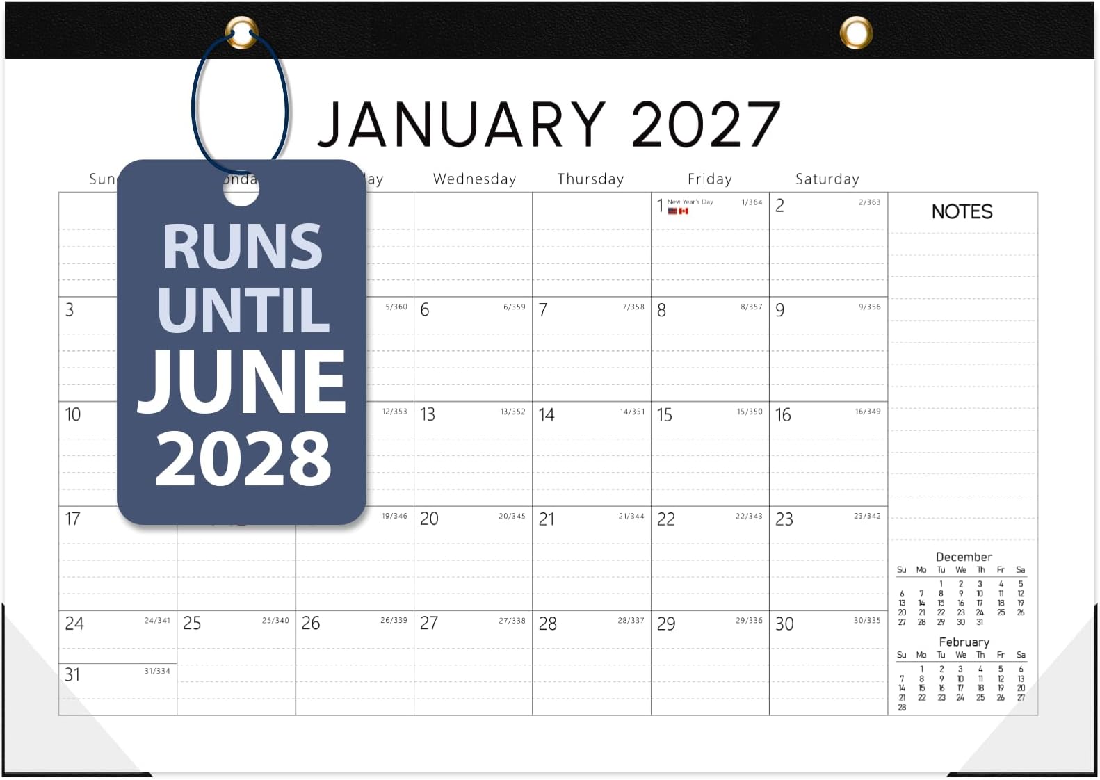2027 Desk Calendar, 18-Month Large Desktop Calendar, 17'' x 12''