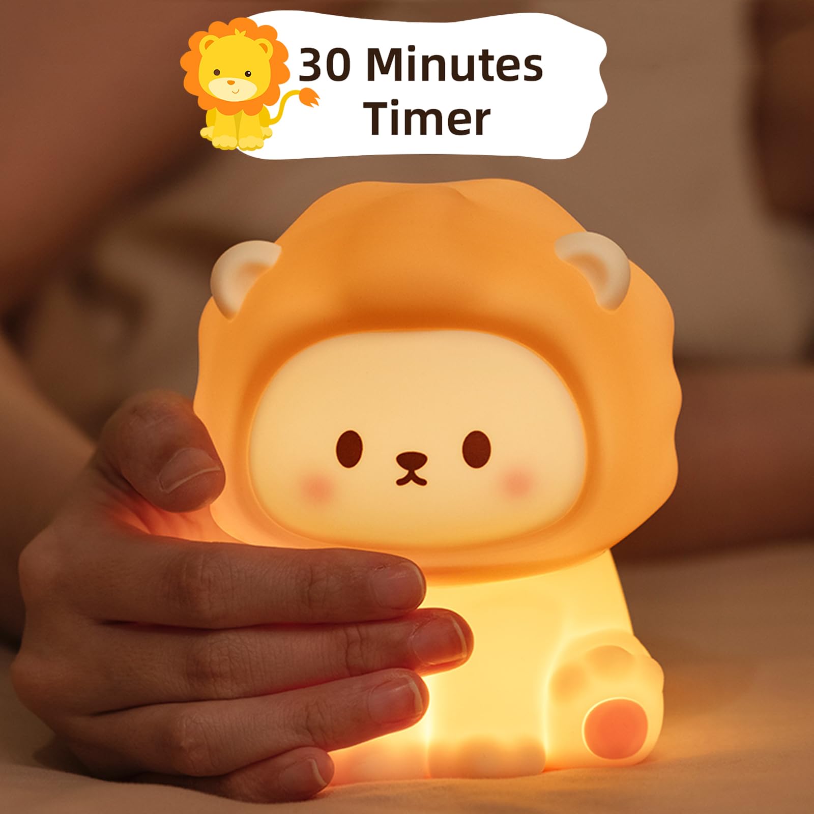Niedliche Löwen-Cartoon-Kinderzimmer-Nachtlichter, große Katzen-Design, sicheres Silikon, weiche LED-Kinderzimmerlampe für Kleinkinderzimmer-Dekoration