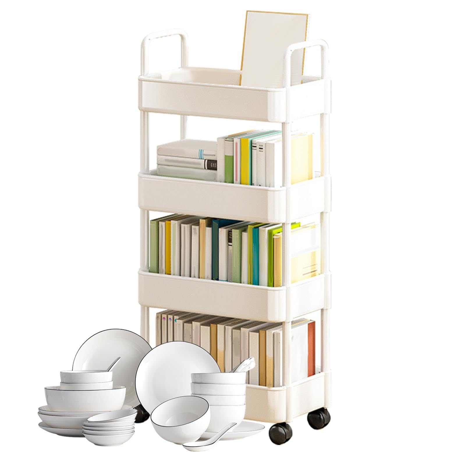 Chariot De Rangement à Roulettes 3 Ou 4 Niveaux - Panier Et Filet, Poignée, Pour Cuisine Salle De Bain