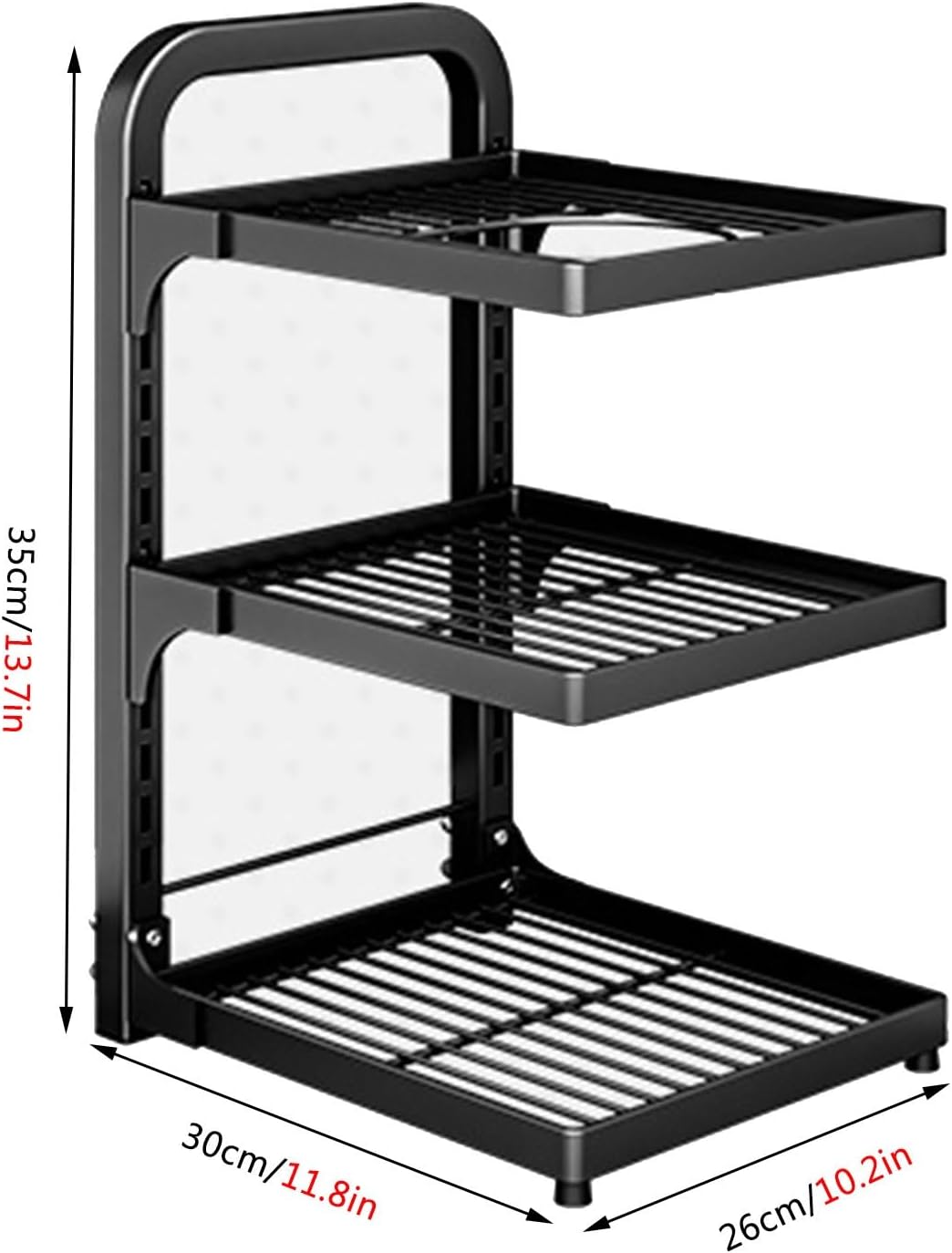 TemkIN Pot and Pan Organizer Rack, Adjustable Cookware Stand Inside Cabinet, Heavy Duty Corner Pot Rack for Cast Iron Cookware, Carbon Steel Skillet Rack (Snap-on) (Color : Black, Size : 3-Tier)