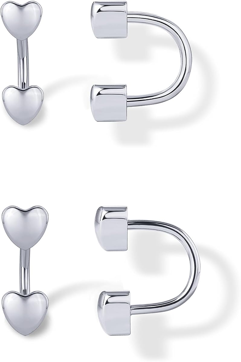 PAVOI 14K Gold Plated Half Huggie Earring Set for Women, Screw Back Studs | 2 Pairs Loop Hoop Earrings Jacket, Hypoallergenic Earrings with 925 Sterling Silver Posts, Heart Ball & Cubic Zirconia Stud