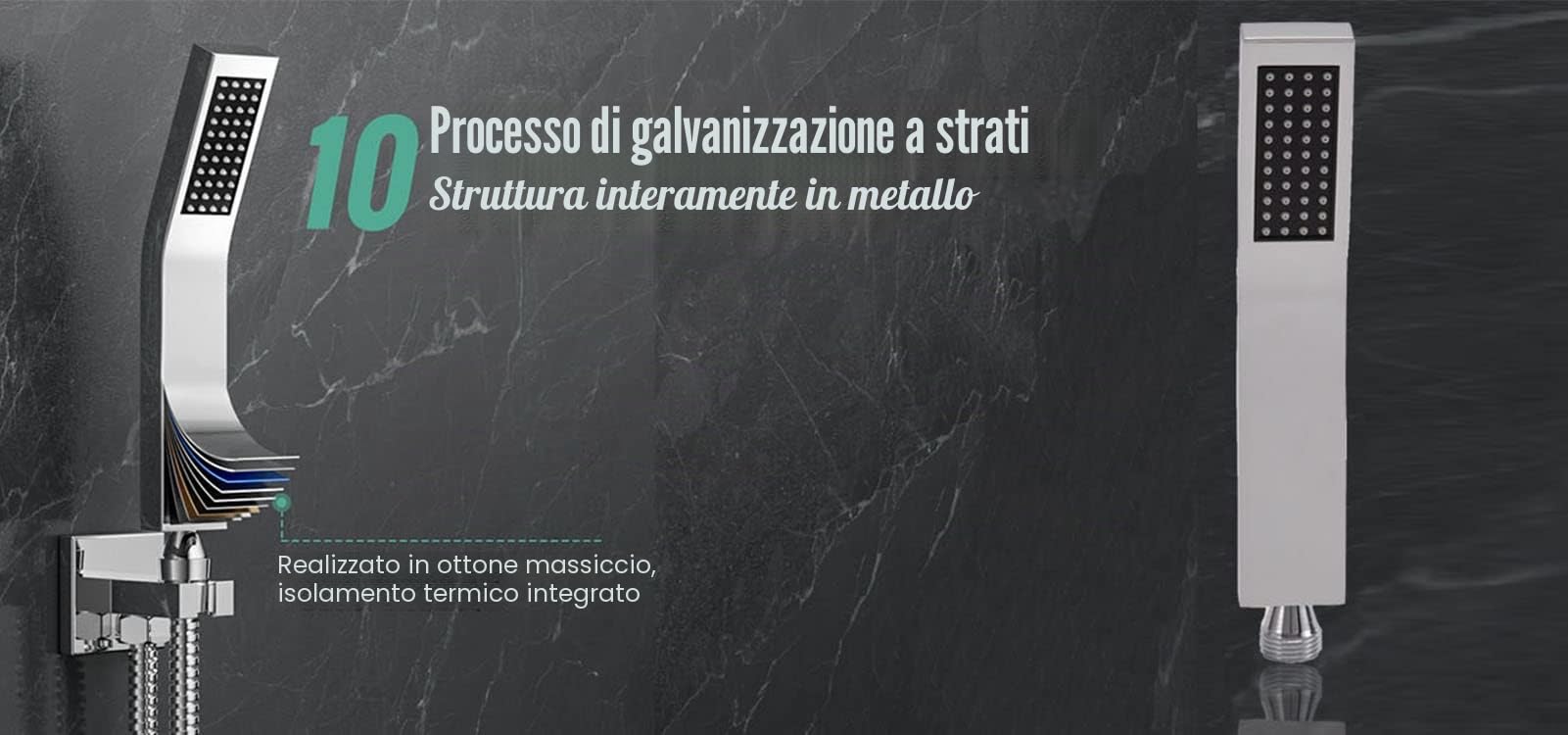 Soffione doccia ad alta pressione con tubo 1,5m, di alta qualità doccia soffione da ottone con tubo flessibile doccia, 1 modalità, cromato