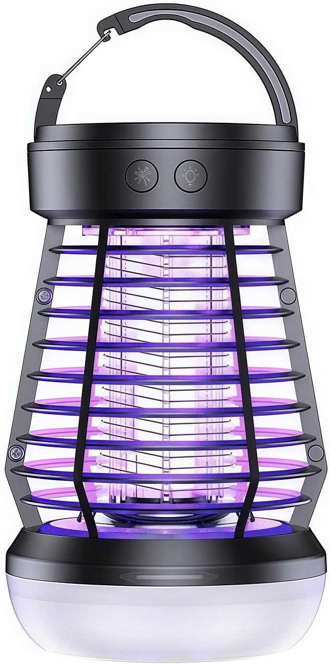 Rechargeable Mosquito Killer Lantern, UV Bug Zapper with 2000V Electric Grid, Portable Hanging Light for Camping Garden Patio