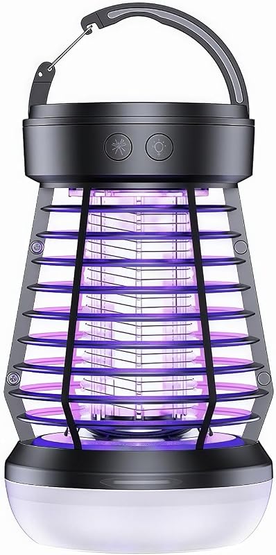 AOKKR Lámpara Antimosquitos UV 2000V, Matamosquitos Eléctrico Recargable 2000mAh con Carga USB, Carcasa ABS Impermeable, Luz LED Suave y Luz SOS, para Camping, Jardín, Balcón y Dormitorio