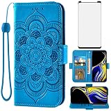Asuwish Compatible with Samsung Galaxy Note 9 Wallet Case and Tempered Glass Screen Protector Flip C