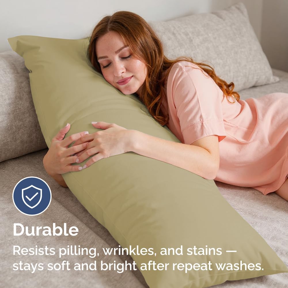 Body Pillowcases Set of 2-20x54 Long Body Pillow Case - Soft Body Pillow Cover for Sleeping & Side Sleepers - Comfy, Breathable, Wrinkle & Fade Free - Machine Washable w/Envelope Enclosure (Beige) - Image 4