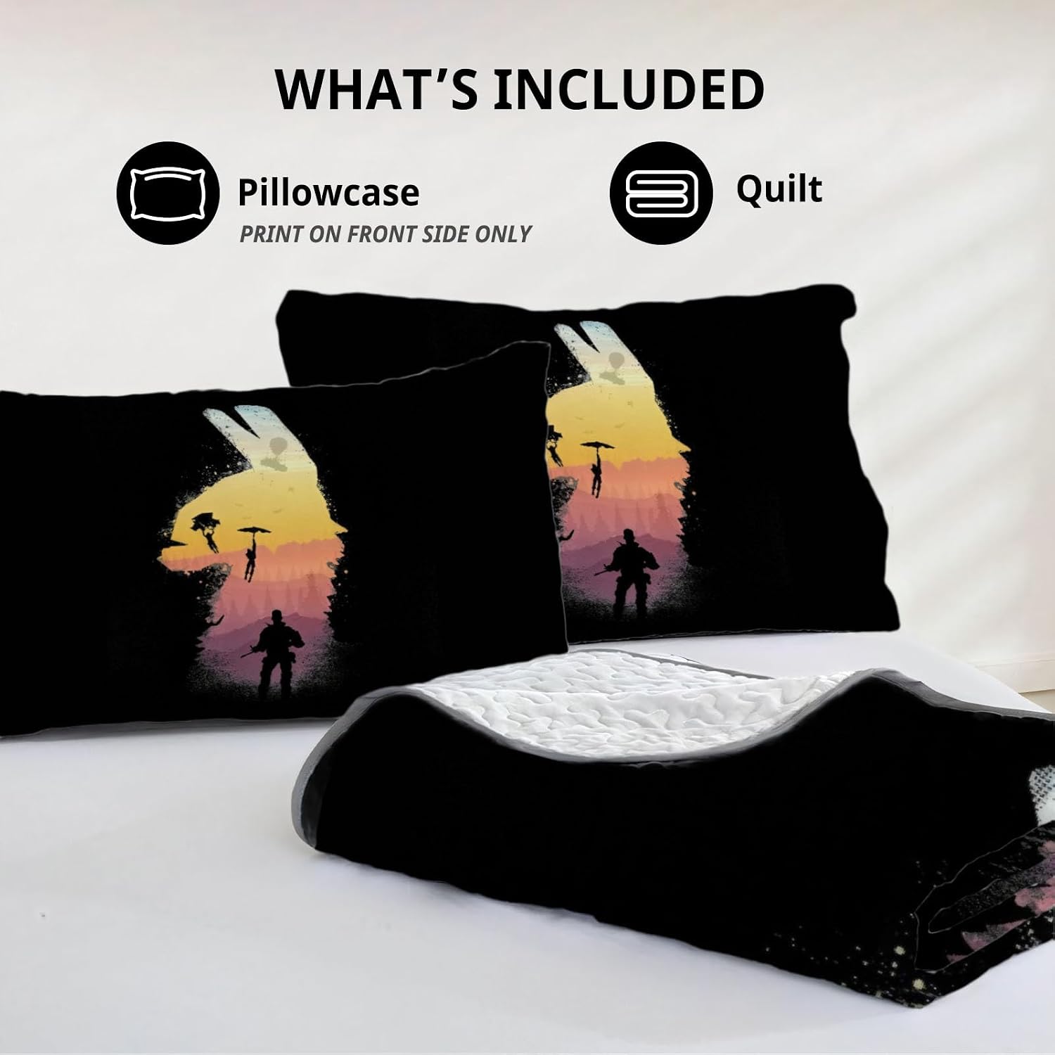 Allenjoy Queen Size Battle Quilt Bedspreads Video Game Bed Set Bedding Coverlet Fabric Washable with 2 Pillowcases SC00037-007