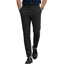 Mens Stretch Dress Pants Slim Fit Skinny Chino Slacks Business Casual Wrinkle Free Tapered Trousers