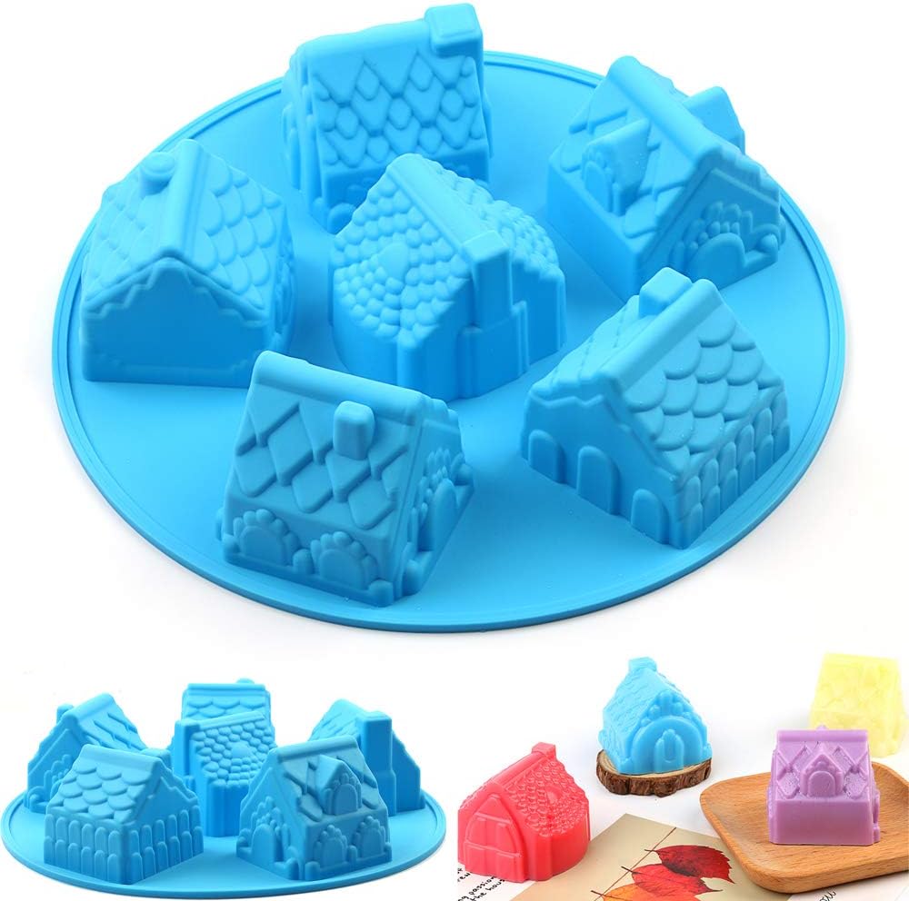 Silicone Cake Molds Christmas - 6 Cavity Gingerbread House Baking Molds, Non-Stick Round Cake Pan Bakeware For Cake Decoration, Cupcake, Candy, Jelly, Soap, Pudding, Chocolate - 1 Pack