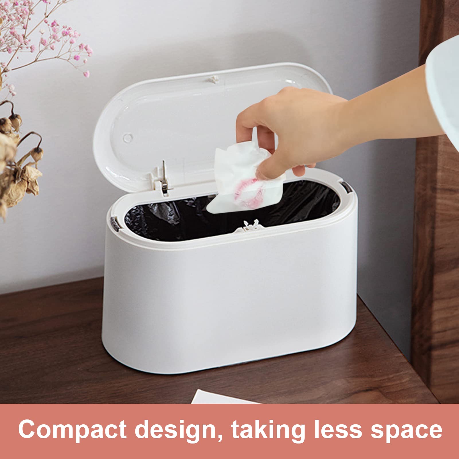 Mini Mülleimer Mit Push-Deckel - 13,5x13,5x14cm Kompakter Schreibtisch Mülleimer