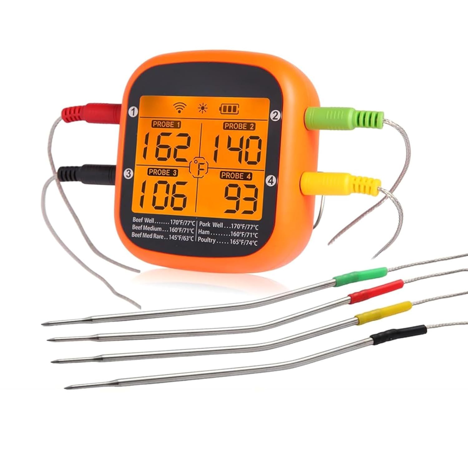Professional Meat Thermometers 4 Foldable Probes App Temperature Alarm Suitable for Perfect Result Digital Display Cooking Thermometers