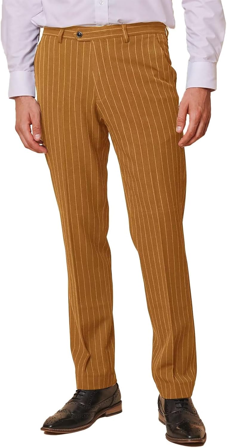 Men’s Slim Fit Stripe Classic Fit Tuxedo Pants for Men Expandable Waistband
