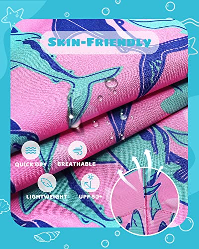 Maamgic Boys Swim Trunks With Compression Liner Stretch Toddler Boys Swim Shorts Quick Dry Swimming Trunks With Boxer Brief Kids Boy 2 In 1 Beach Shorts Pink Blue Shark 10/12 #TOP4