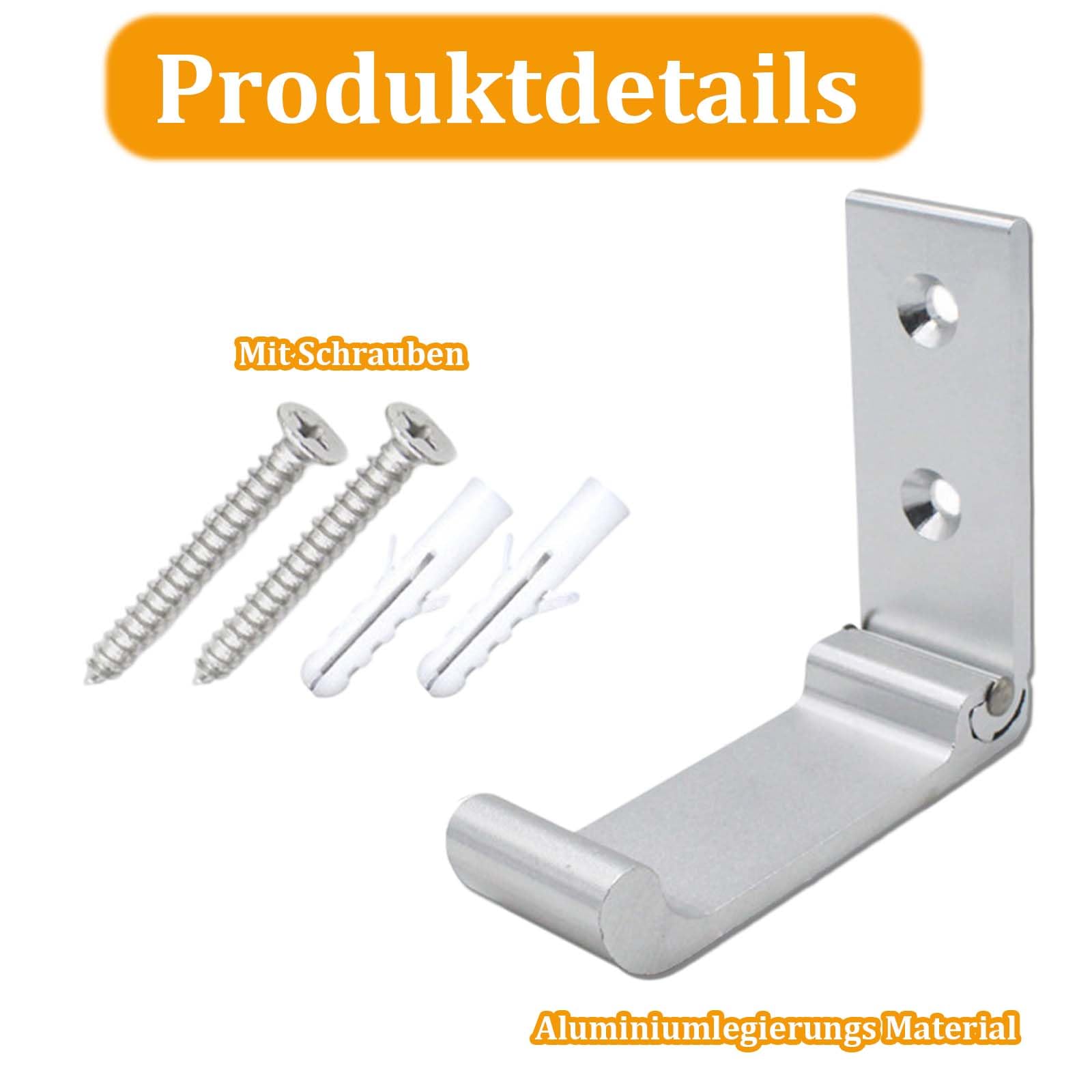 Crochets muraux pliables en alliage d'aluminium 90° Lot de 2 argenté