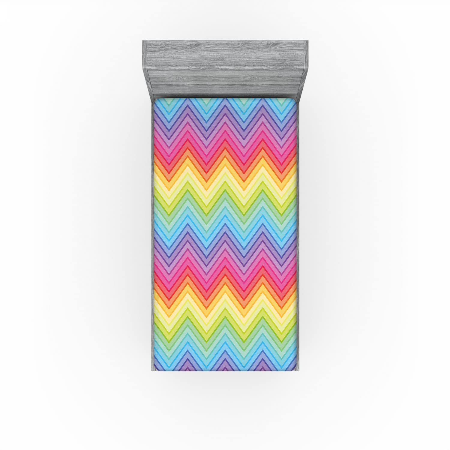 Ambesonne Rainbow 2 Pack Fitted Sheet, Colorful Vivid Chevron, Bed Cover All-Round Elastic Deep Pockets 2 Pieces, Package Contains 2 Twin Size Fitted Sheets, Yellow and Pink