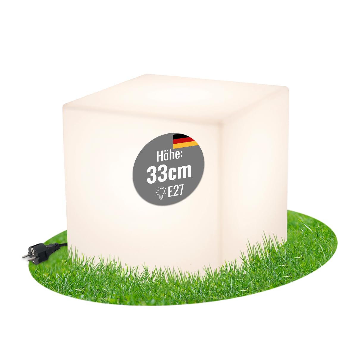 8 seasons design Shining Cube LED Würfel (33cm) weiß, E27, warmweißes Licht, Leuchtwürfel für außen und innen, Würfelleuchte als Deko, Tisch oder Hocker