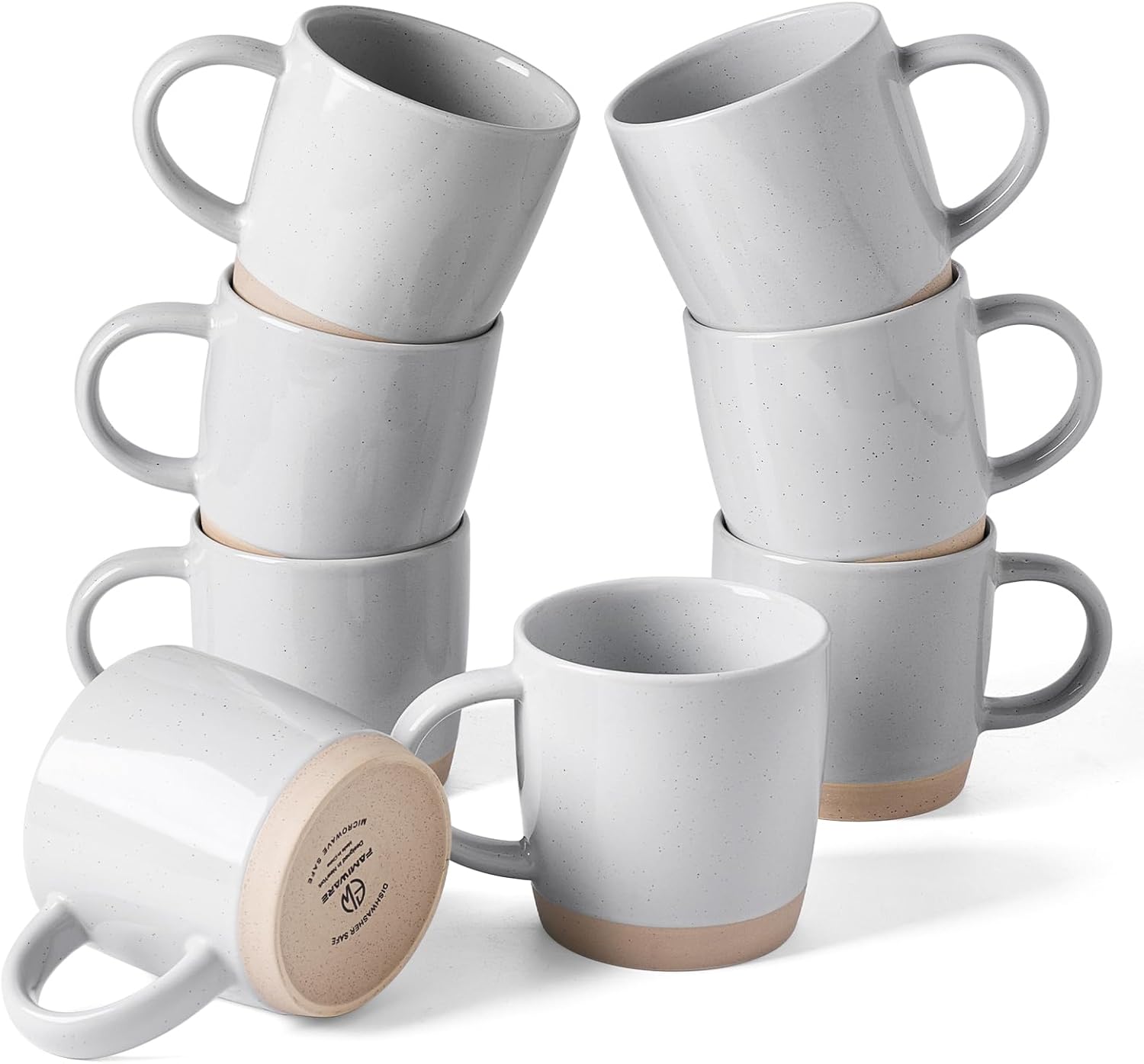 famiware Coffee Mugs for 8, 13 oz Mug Set, Dringking Cup with Handle for Coffee, Tea, Cocoa, Milk, Milkyway Serise, Ligth Gray