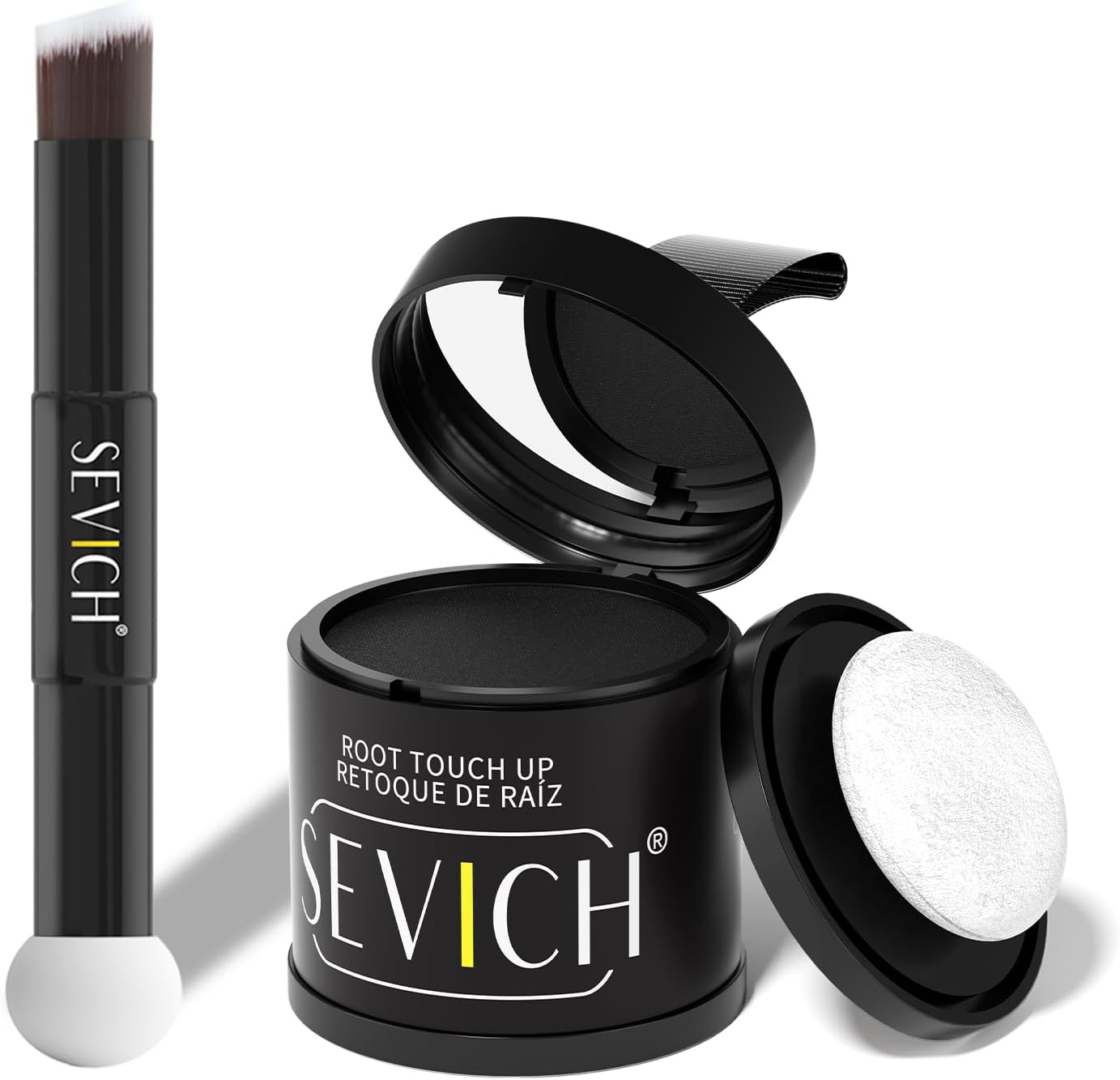 Sevich Hairline Powder 10g with Brush, Instantly Conceals Hair Loss & Thinning & Gray, 48H Waterproof Root Touch Up Powder, Natural Hair Shadow Toppers for Women & Men, 1 Box = 2.5 Boxes,Black