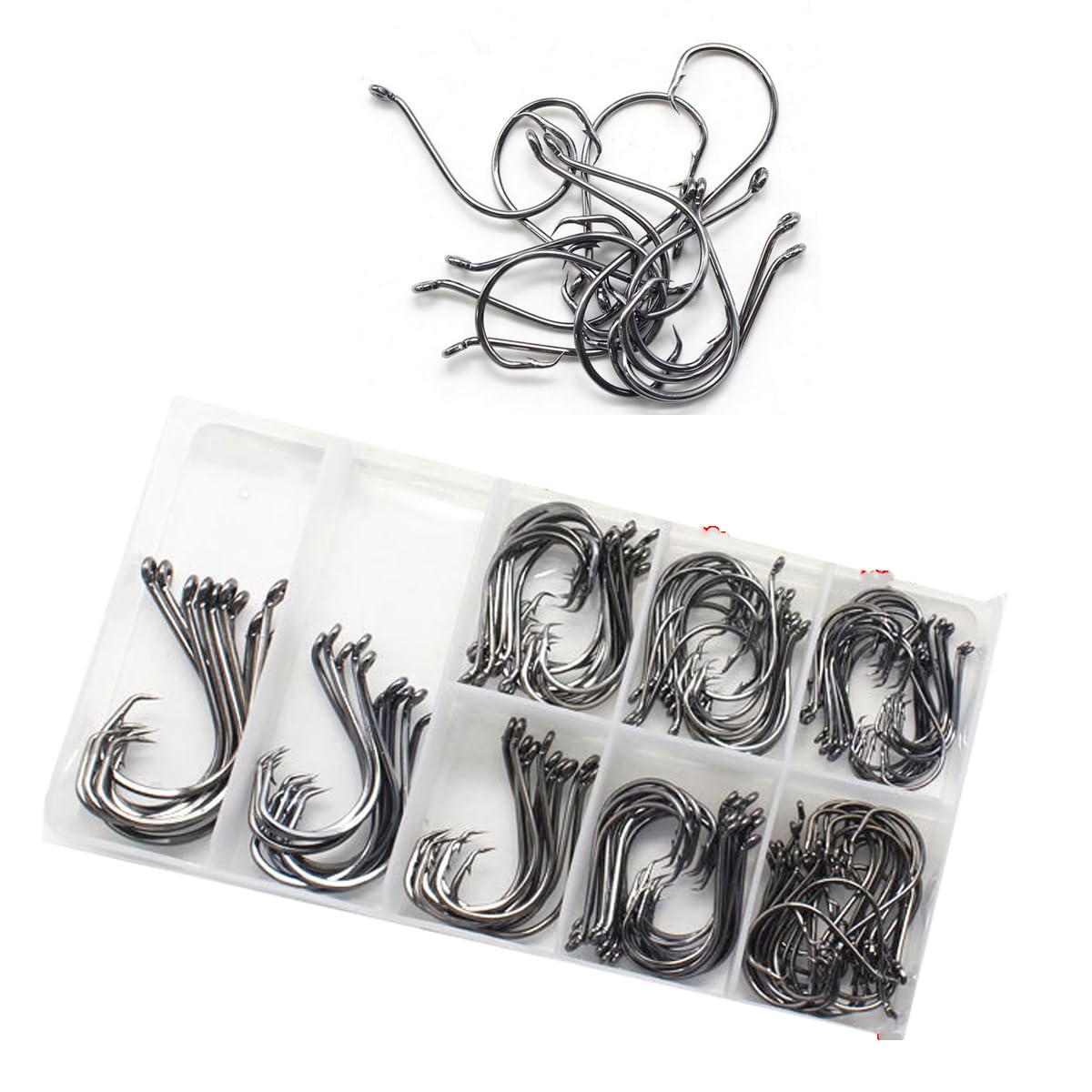 FOLANDO 150 PCS Fish Hooks: Eyed Sea Fishing Hooks - Circle, Barbed & Barbless Hooks for Carp Freshwater and Saltwater