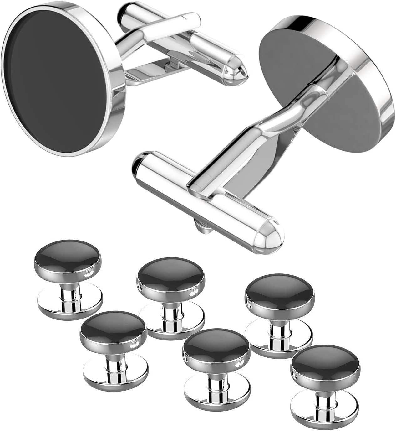 Khazna Stainless Steel Cuff Links Classic Tuxedo Shirt Cufflinks & Shirt Accessories Unique Business Groom Wedding Silver Jewelry Gift for Men,Mens Cufflinks and Studs Set Tuxedo Shirts