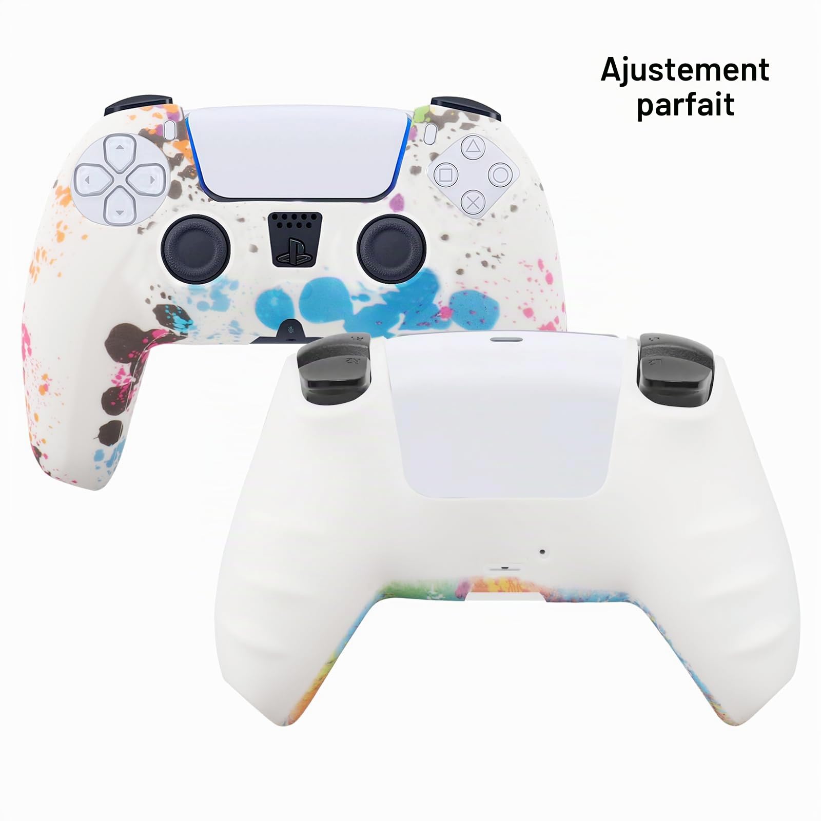 Lot de 2 coques de protection antidérapantes en silicone pour manette de PS5 avec 8 capuchons de pouce - Colorés