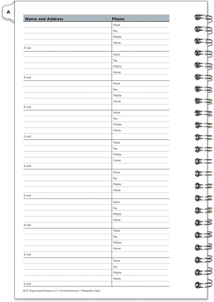 FranklinCovey - Compass Wire-Bound Address-Phone Book with Tabs | Record Emails, Phone Numbers, and Addresses (Classic, 112 Pages, 24 Tabs) image 3