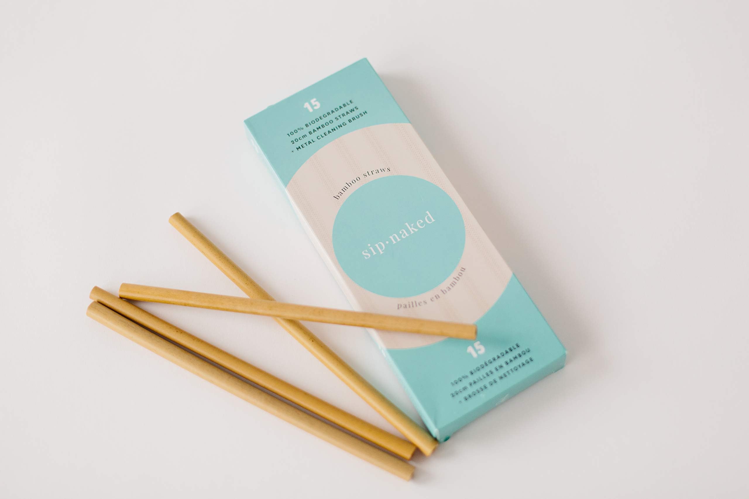 Sip Naked Bamboo Straws, 15-Pack with Cleaning Brush