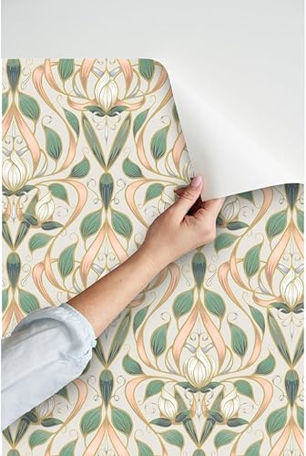 Miniatura 3 de Spoonflower Papel tapiz autoadhesivo de 12 x 2 pies - Art Nouveau Blossom Floral Nature Blossoms Elegante papel tapiz extraíble personalizado