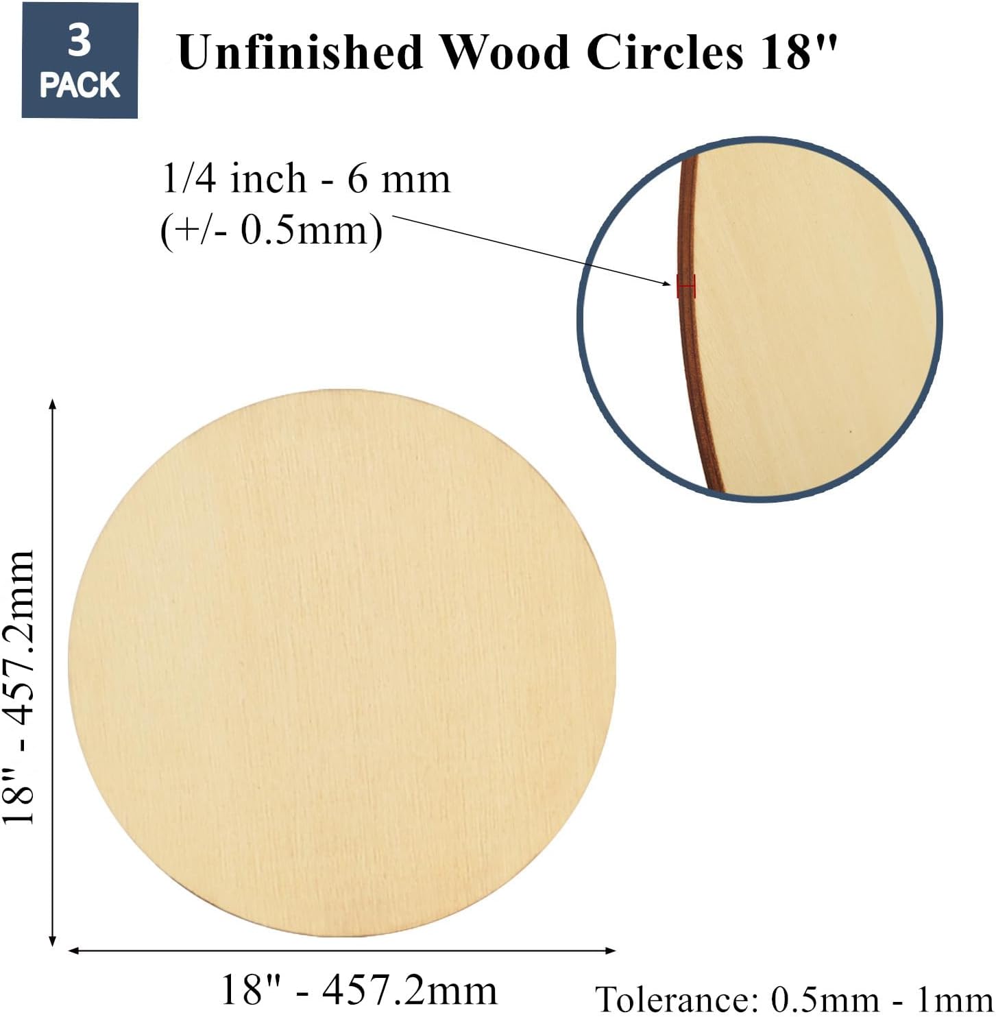 [Upgraded] Artificer 3 Pieces Large Round Wooden Discs 18 Inch, 1/4 Thick Unfinished Wood Circles 18 Inch Circle Blank Plywood Board Cutouts Wood Rounds for Crafts, Wood Burning, Door Hanger Signs