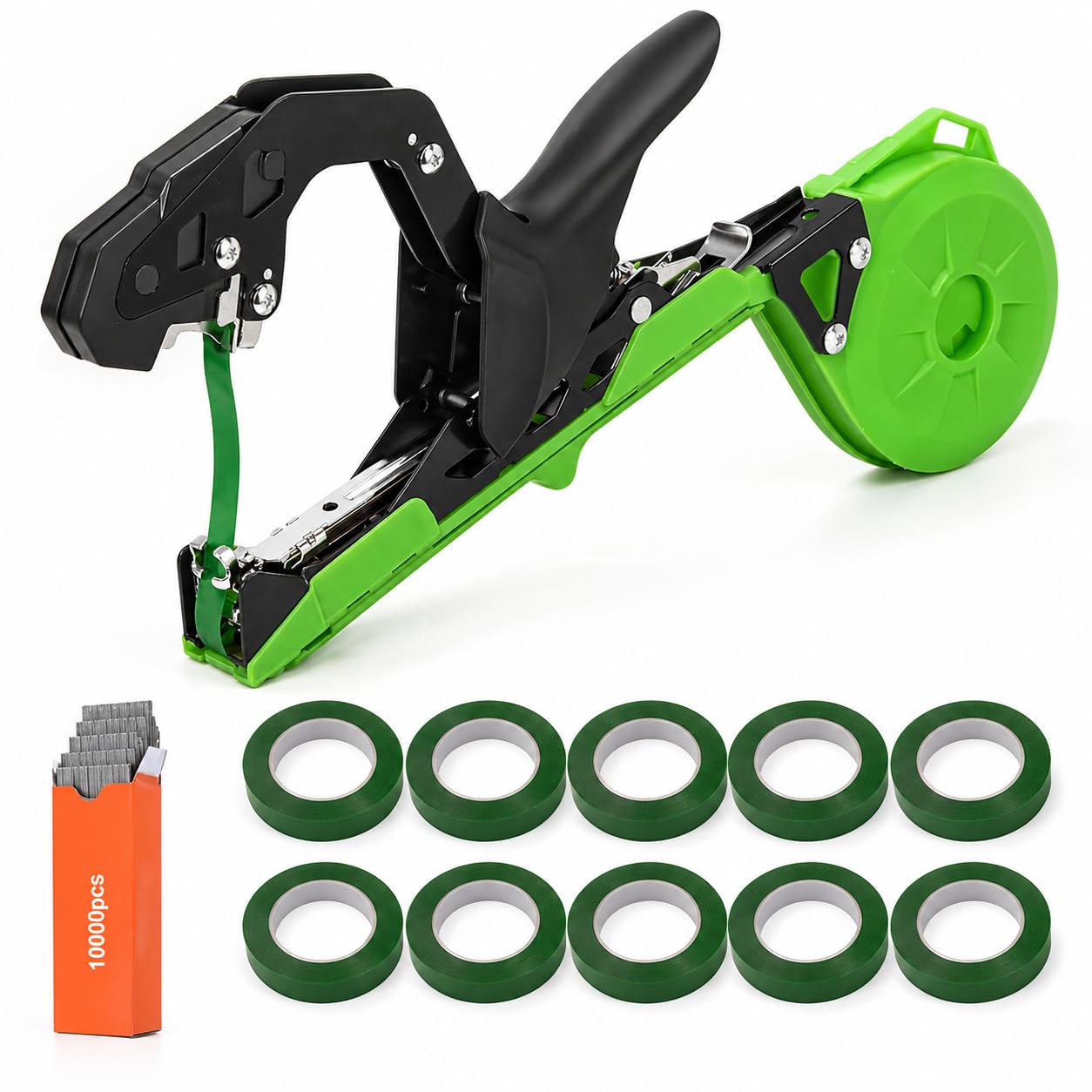 auvstar Pflanzenbindegerät, Pflanzenbindemaschine mit 10 Klebefolien & 10.000 Nägeln, robust aus A3-Stahl & Kunststoff für Garten, Obstgarten und Weinberg